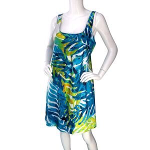 Natori Dress Womens M Tropical Leaf Print Sleeveless Scoop Neck A-Line